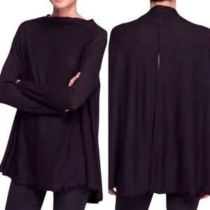 Free People We the Free Lover Rib Split Black Cut Out Long Sleeve Boho Shirt